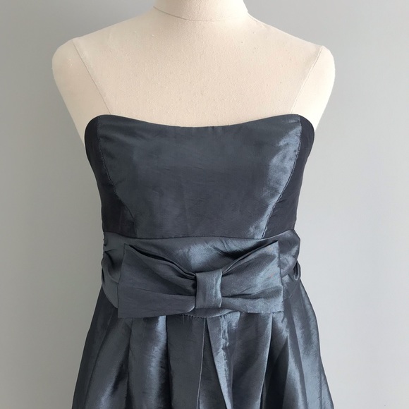 PILGRIM Strapless Metallic Mini Dress Cocktail Party Blue/Grey Bow - Picture 2 of 13